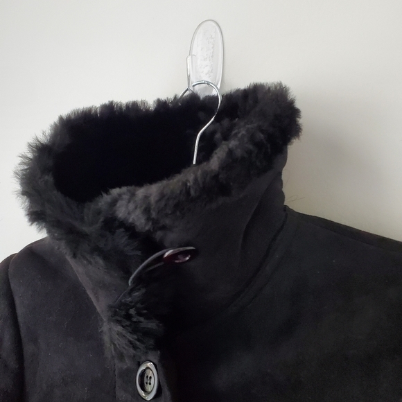Vintage Black Leather Attic Shearling sheepskin Coat - Picture 8 of 16